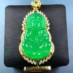 Yang-green Chalcedony Guanyin Pendant Men's Necklace