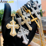 Iced Out Cross Pendant Necklace CZ Charm Hip Hop Jewelry