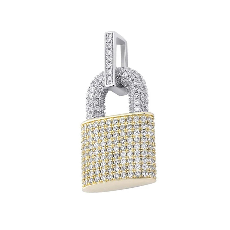 Bling CZ Lock Pendant Necklace Silver 5MM Tennis Chain