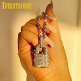 Bling CZ Lock Pendant Necklace Silver 5MM Tennis Chain