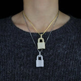 Bling CZ Lock Pendant Necklace Silver 5MM Tennis Chain