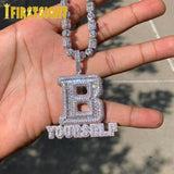 Bling BE YOURSELF Pendant Necklace CZ Letter B Necklaces Two Tone