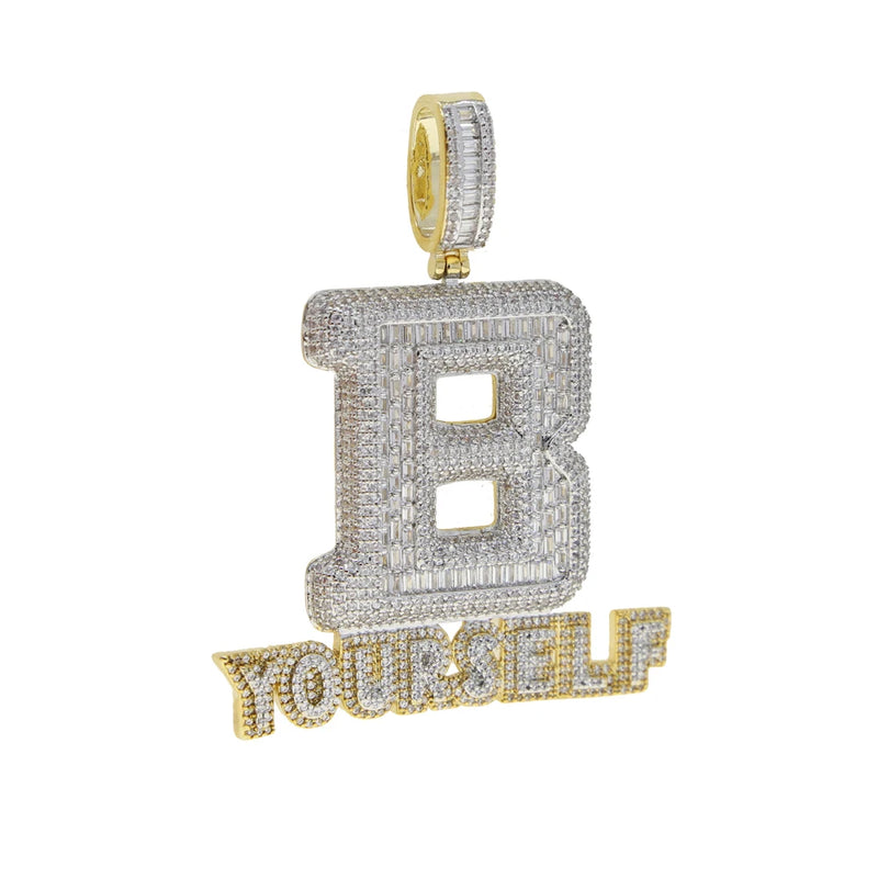 Bling BE YOURSELF Pendant Necklace CZ Letter B Necklaces Two Tone