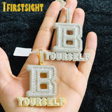 Bling BE YOURSELF Pendant Necklace CZ Letter B Necklaces Two Tone