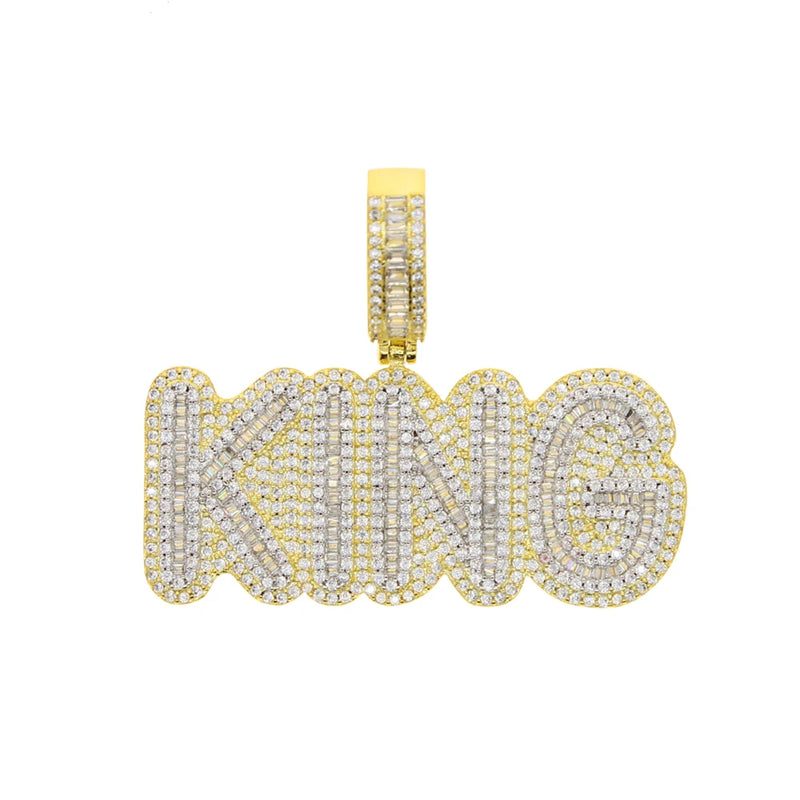 King 5A Zircon Pendant Necklace Two Tone Hip Hop Jewelry