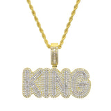 King 5A Zircon Pendant Necklace Two Tone Hip Hop Jewelry