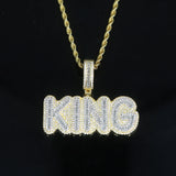 King 5A Zircon Pendant Necklace Two Tone Hip Hop Jewelry
