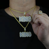 King 5A Zircon Pendant Necklace Two Tone Hip Hop Jewelry