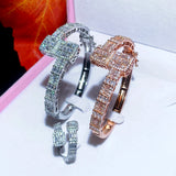 Iced Out Bling Square Zircon Charm Bracelet Silver Bangle