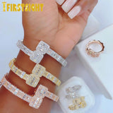 Iced Out Bling Square Zircon Charm Bracelet Silver Bangle