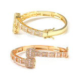Iced Out Bling Square Zircon Charm Bracelet Silver Bangle