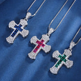 Red Crystal Cross Pendant Necklace Iced Out Bling Silver Jewelry