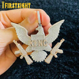 Zircon King Bald Eagle Pendant Necklace Double Gun Charm Men Hip Hop Jewelry