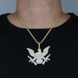 Zircon King Bald Eagle Pendant Necklace Double Gun Charm Men Hip Hop Jewelry