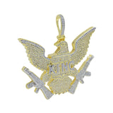 Zircon King Bald Eagle Pendant Necklace Double Gun Charm Men Hip Hop Jewelry