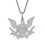 Zircon King Bald Eagle Pendant Necklace Double Gun Charm Men Hip Hop Jewelry