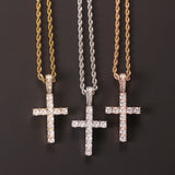 Iced Zircon Baguette Cross Chain Men's Hip hop Jewelry Silver CZ Pendant