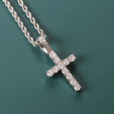 Iced Zircon Baguette Cross Chain Men's Hip hop Jewelry Silver CZ Pendant