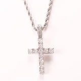 Iced Zircon Baguette Cross Chain Men's Hip hop Jewelry Silver CZ Pendant