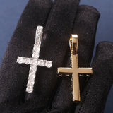 Iced Zircon Baguette Cross Chain Men's Hip hop Jewelry Silver CZ Pendant