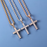 Iced Zircon Baguette Cross Chain Men's Hip hop Jewelry Silver CZ Pendant