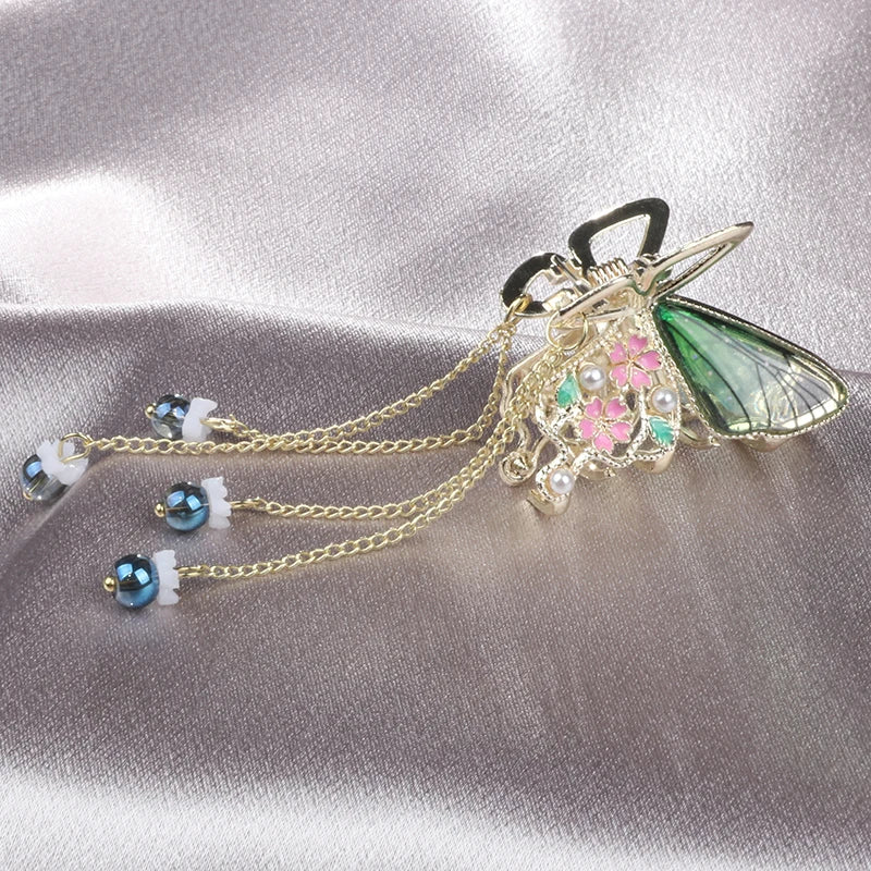 Glitter Butterfly Hair Clips Rainbow Bows Tassel