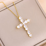 Zircon Crystal Pendant Necklace Women Stainless Steel Chain Jewelry