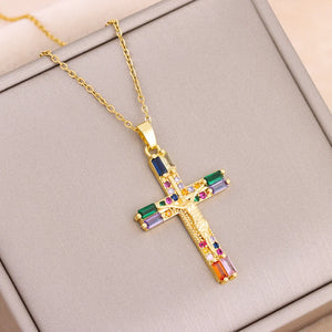 Zircon Crystal Pendant Necklace Women Stainless Steel Chain Jewelry