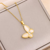 Zircon Crystal Pendant Necklace Women Stainless Steel Chain Jewelry