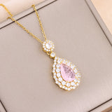 Zircon Crystal Pendant Necklace Women Stainless Steel Chain Jewelry