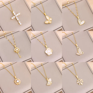 Zircon Crystal Pendant Necklace Women Stainless Steel Chain Jewelry