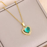 Zircon Crystal Pendant Necklace Women Stainless Steel Chain Jewelry