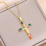 Zircon Crystal Pendant Necklace Women Stainless Steel Chain Jewelry