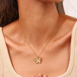 Pearl Zircon Butterfly Pendant Necklace Stainless Steel Women Jewelry