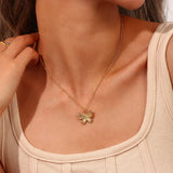 Pearl Zircon Butterfly Pendant Necklace Stainless Steel Women Jewelry