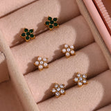 Zircon Pearl Mini Flower Stud Earrings for Women