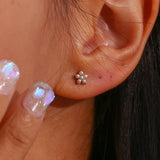 Zircon Pearl Mini Flower Stud Earrings for Women