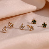Zircon Pearl Mini Flower Stud Earrings for Women