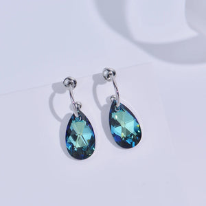 Water Drop Hoop Earrings Crystals Silver Women Wedding