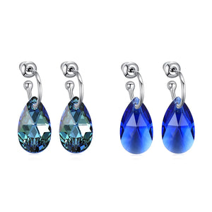 Water Drop Hoop Earrings Crystals Silver Women Wedding