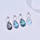 Water Drop Hoop Earrings Crystals Silver Women Wedding