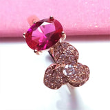 Red Gemstone Crystal Flower Engagement Ring 14K Rose Plated