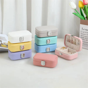 Macaron Jewelry Box for Travel Organizer Double Layer PU Leather Snap Button