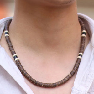 Men's Natural Wood Necklace Vintage Stone Choker 19 Inches