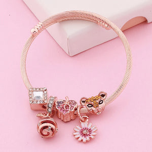 Steel Flower Pendant Charm Bangle DIY Bracelet