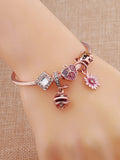 Steel Flower Pendant Charm Bangle DIY Bracelet