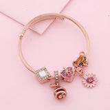 Steel Flower Pendant Charm Bangle DIY Bracelet