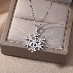 Snowflake Pendant Necklace Stainless Steel Silver Snow Chains Wedding Jewelry