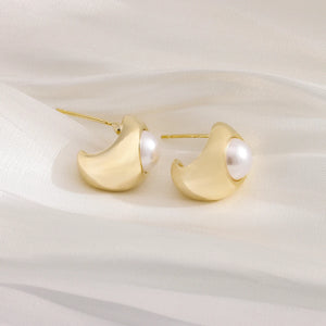 18K Plated Pearl Earrings Women's Stud Jewelry