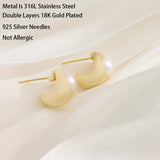 18K Plated Pearl Earrings Women's Stud Jewelry